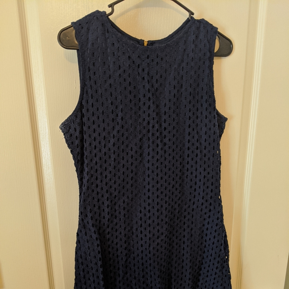 Navy Eyelet above the knee Dress